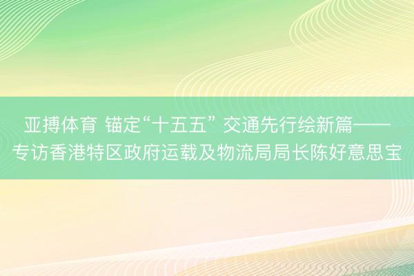 亚搏体育 锚定“十五五” 交通先行绘新篇——专访香港特区政府运载及物流局局长陈好意思宝
