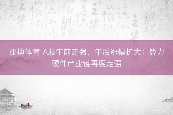 亚搏体育 A股午前走强，午后涨幅扩大：算力硬件产业链再度走强