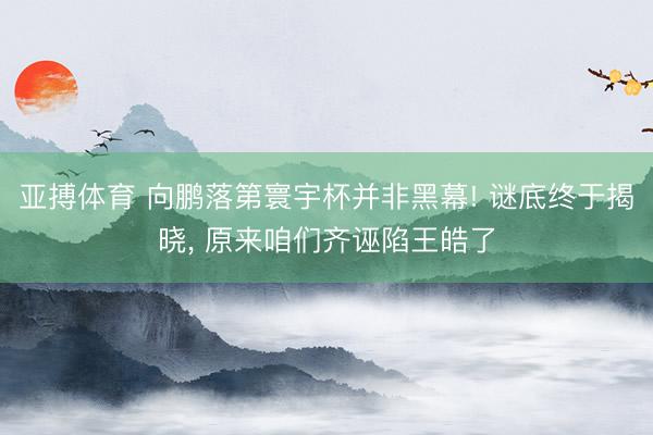 亚搏体育 向鹏落第寰宇杯并非黑幕! 谜底终于揭晓， 原来咱们齐诬陷王皓了